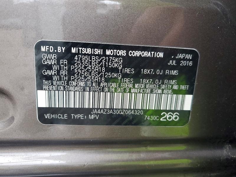 47152106 :رقم المزاد ، JA4AZ3A30GZ064320 vin ، 2016 Mits Outlander مزاد بيع