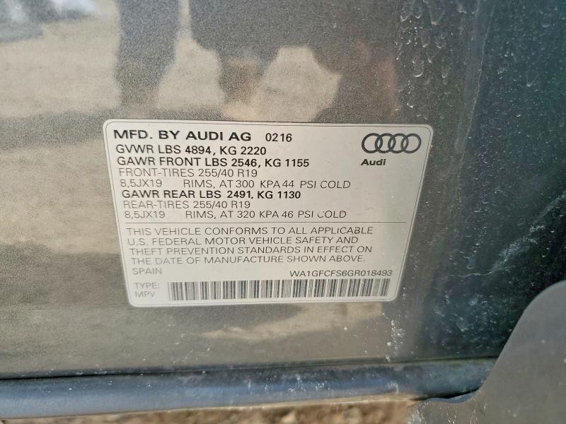 Aukcja sprzedaży 2016 Audi Q3, vin: WA1GFCFS6GR018493, numer aukcji: 47409366