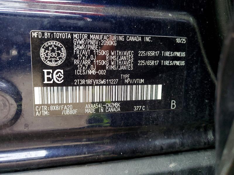47336816 :رقم المزاد ، 2T3R1RFVXSW611227 vin ، 2025 Toyota Rav4 Xle 4dr Awd مزاد بيع