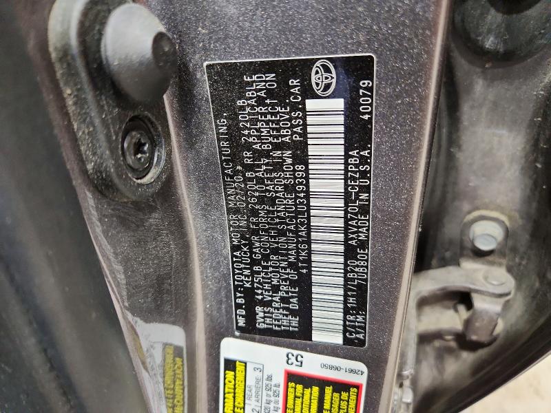2020 Toyota Camry მანქანა იყიდება აუქციონზე, vin: 4T1K61AK3LU349398, აუქციონის ნომერი: 79388275