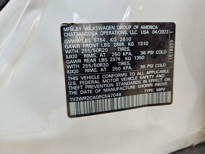 46280326 :رقم المزاد ، 1V2WR2CA0PC547048 vin ، 2023 Volkswagen Atlas مزاد بيع