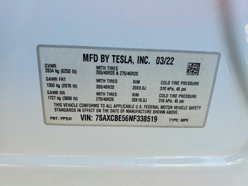 Продажа на аукционе авто 2022 Tesla Model X, vin: 7SAXCBE56NF338519, номер лота: 46567546