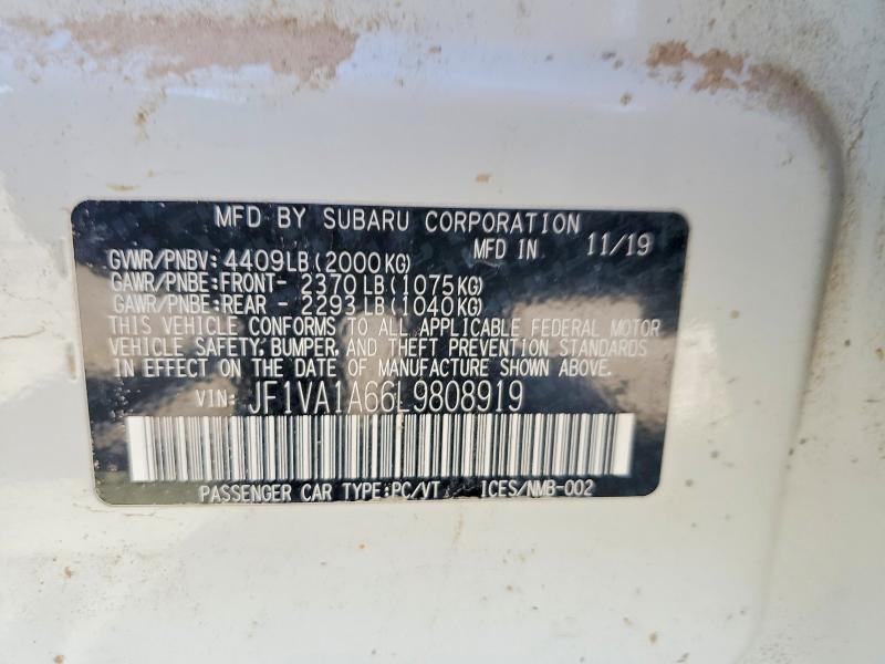 Продажа на аукционе авто 2020 Subaru Wrx, vin: JF1VA1A66L9808919, номер лота: 41989216