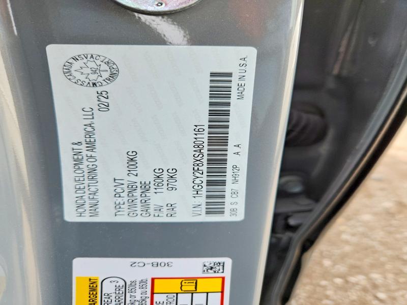 Aukcja sprzedaży 2025 Honda Accord, vin: 1HGCY2F8XSA801161, numer aukcji: 46332846