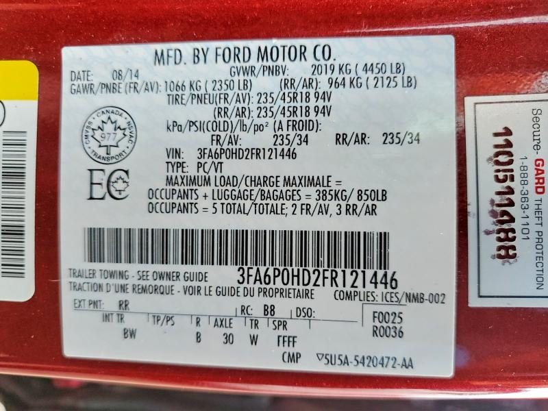 Продаж на аукціоні авто 2015 Ford Fusion, vin: 3FA6P0HD2FR121446, номер лоту: 79664385