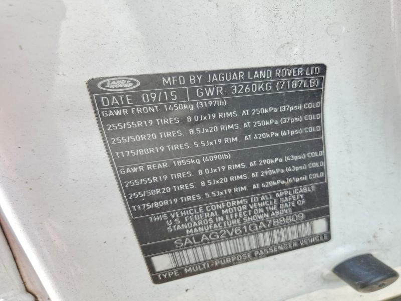 Aukcja sprzedaży 2016 Land Rover Lr4, vin: SALAG2V61GA788809, numer aukcji: 45607346