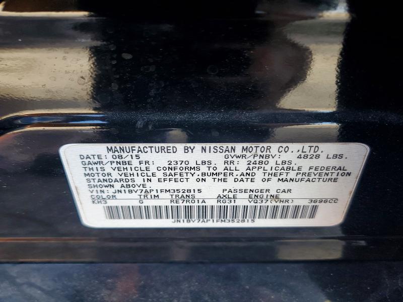 2015 Infiniti Q50 მანქანა იყიდება აუქციონზე, vin: JN1BV7AP1FM352815, აუქციონის ნომერი: 79283895