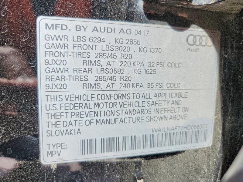 2017 Audi Q7 მანქანა იყიდება აუქციონზე, vin: WA1LHAF77HD056323, აუქციონის ნომერი: 46124806