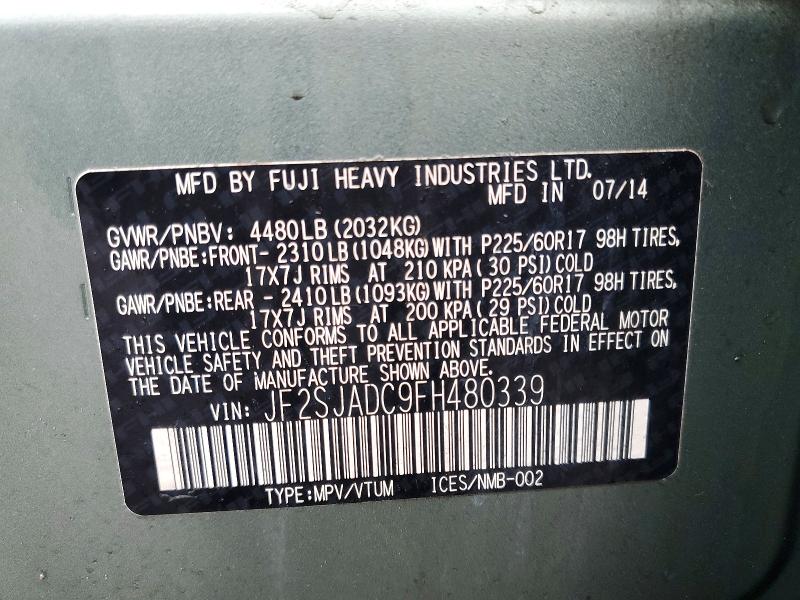 Продаж на аукціоні авто 2015 Subaru Forester, vin: JF2SJADC9FH480339, номер лоту: 79292175