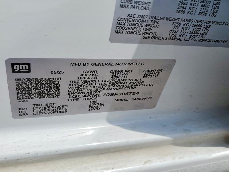 79090695 :رقم المزاد ، 1GC4KME70SF306754 vin ، 2025 Chevrolet Silverado مزاد بيع
