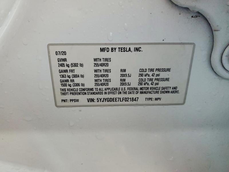 45666446 :رقم المزاد ، 5YJYGDEE7LF021847 vin ، 2020 Tesla Model Y مزاد بيع