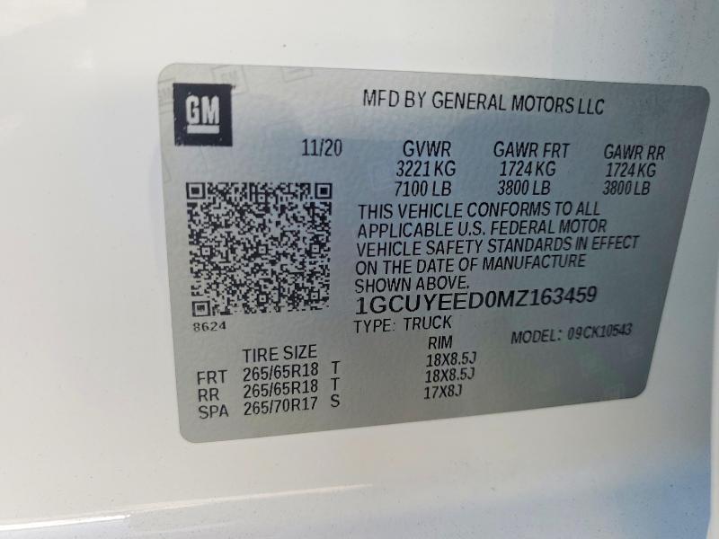 Aukcja sprzedaży 2021 Chevrolet Silverado, vin: 1GCUYEED0MZ163459, numer aukcji: 79511405