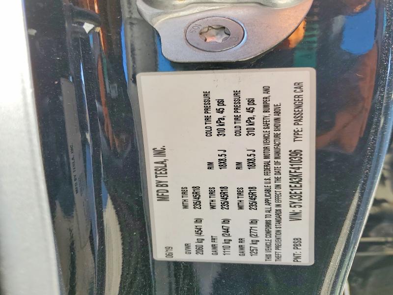 41794706 :رقم المزاد ، 5YJ3E1EA3KF410396 vin ، 2019 Tesla Model 3 مزاد بيع