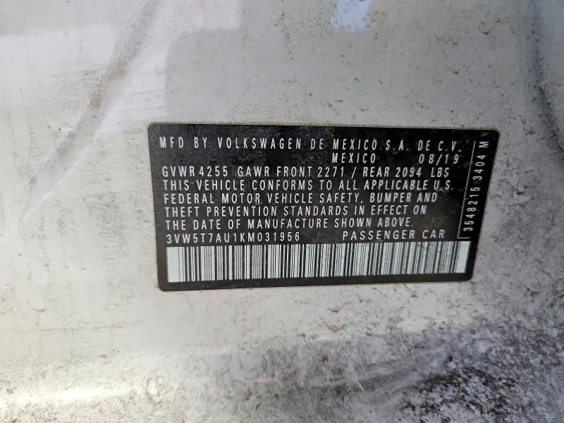 2019 Volkswagen Gti მანქანა იყიდება აუქციონზე, vin: 3VW5T7AU1KM031956, აუქციონის ნომერი: 78957095
