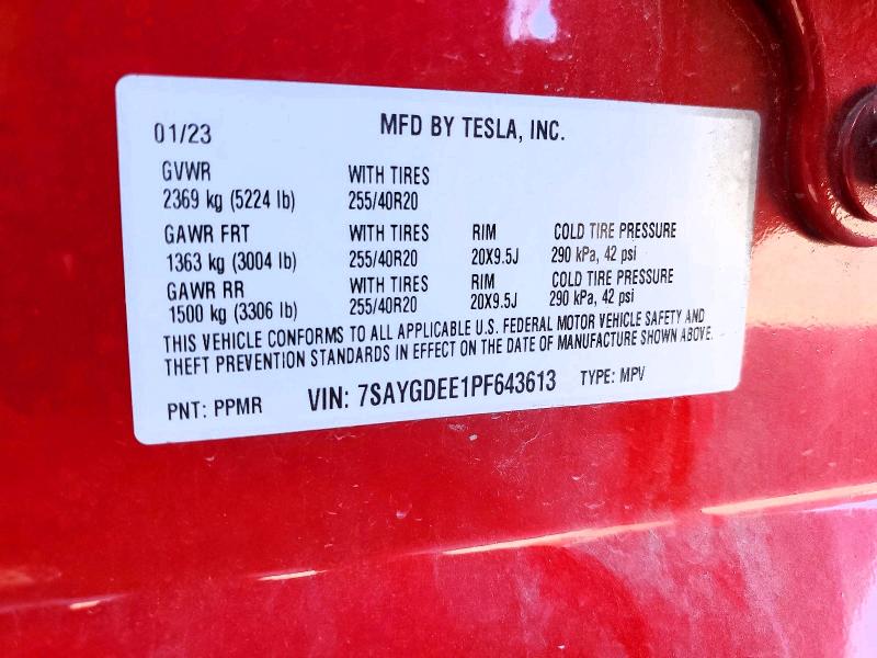 Продажа на аукционе авто 2023 Tesla Model Y, vin: 7SAYGDEE1PF643613, номер лота: 45878976