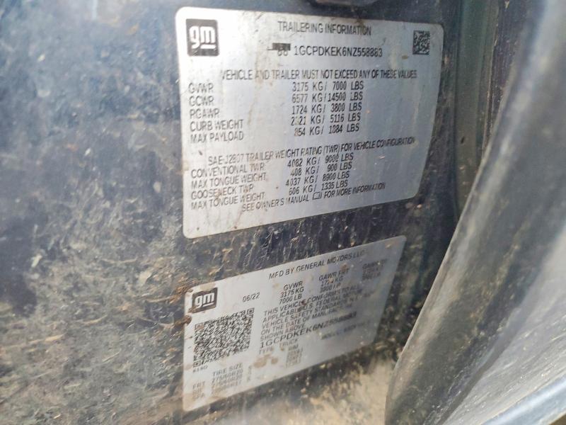 46002986 :رقم المزاد ، 1GCPDKEK6NZ558883 vin ، 2022 Chevrolet Silverado مزاد بيع