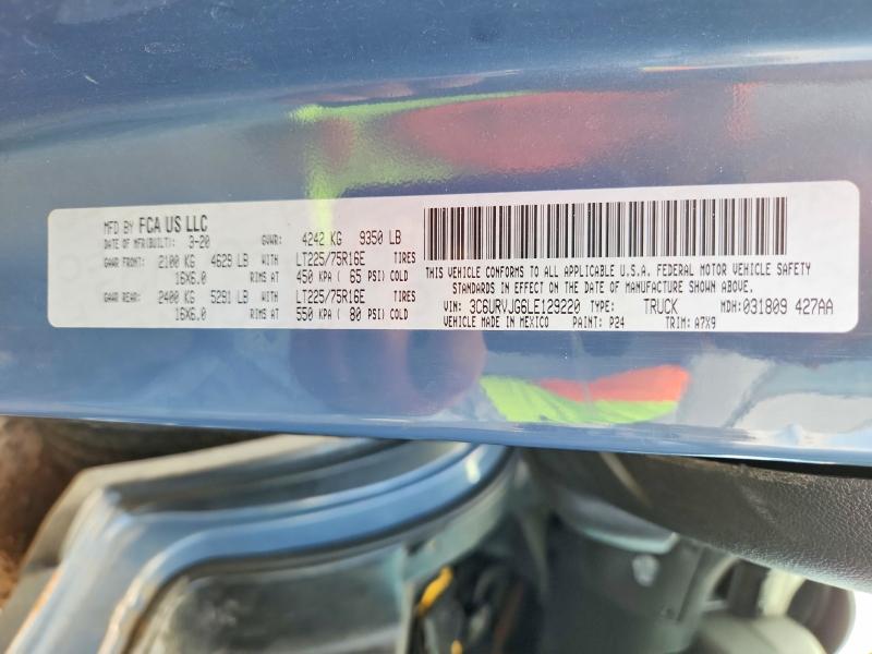 55058826 :رقم المزاد ، 3C6URVJG6LE129220 vin ، 2020 Ram Promaster 3500 مزاد بيع