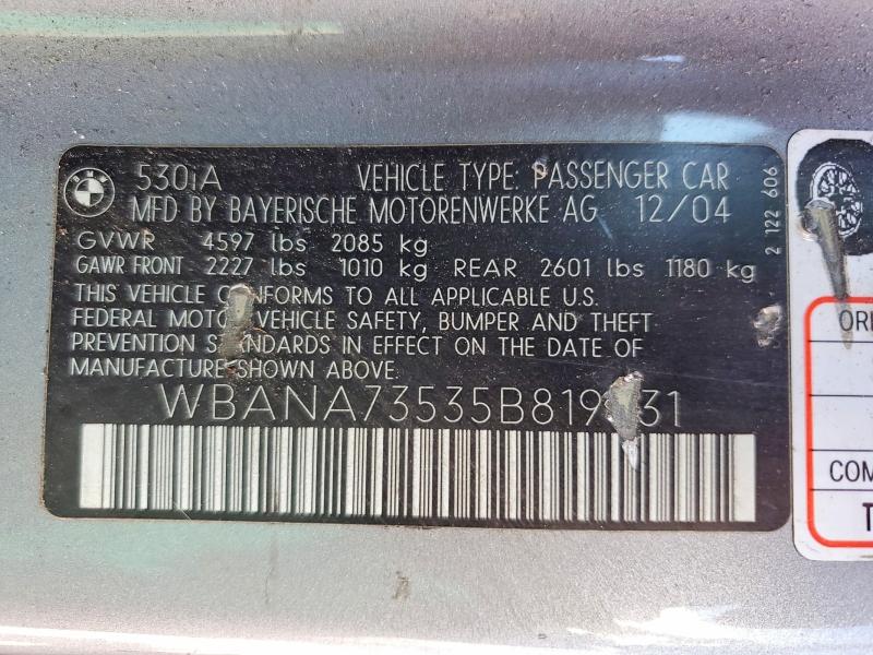 Продажа на аукционе авто 2005 Bmw 530, vin: WBANA73535B819631, номер лота: 79318855