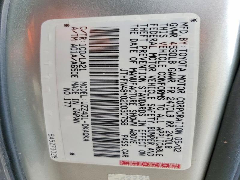 Aukcja sprzedaży 2002 Lexus Sc 430, vin: JTHFN48Y020030758, numer aukcji: 79626735