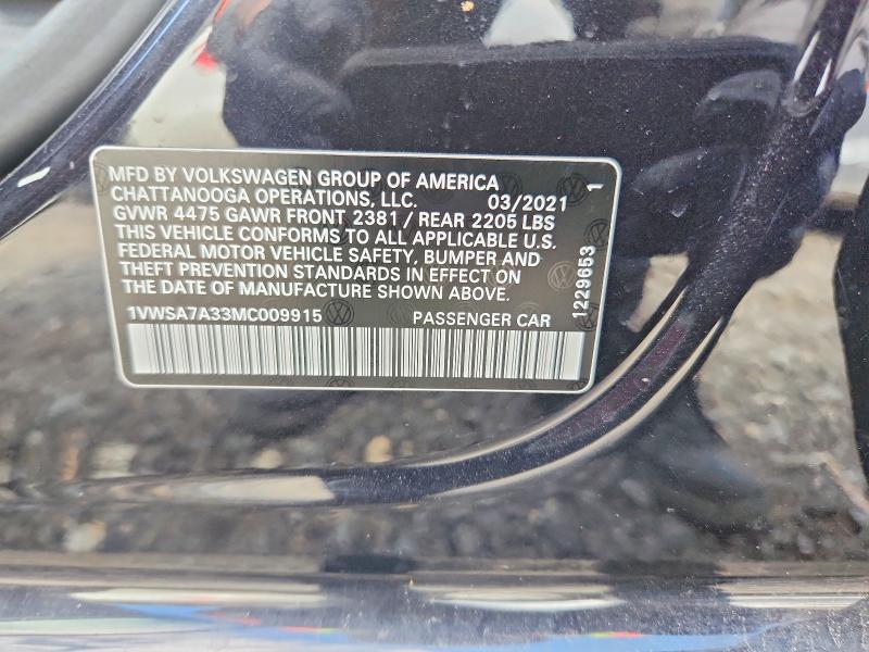 Aukcja sprzedaży 2021 Volkswagen Passat, vin: 1VWSA7A33MC009915, numer aukcji: 47152306