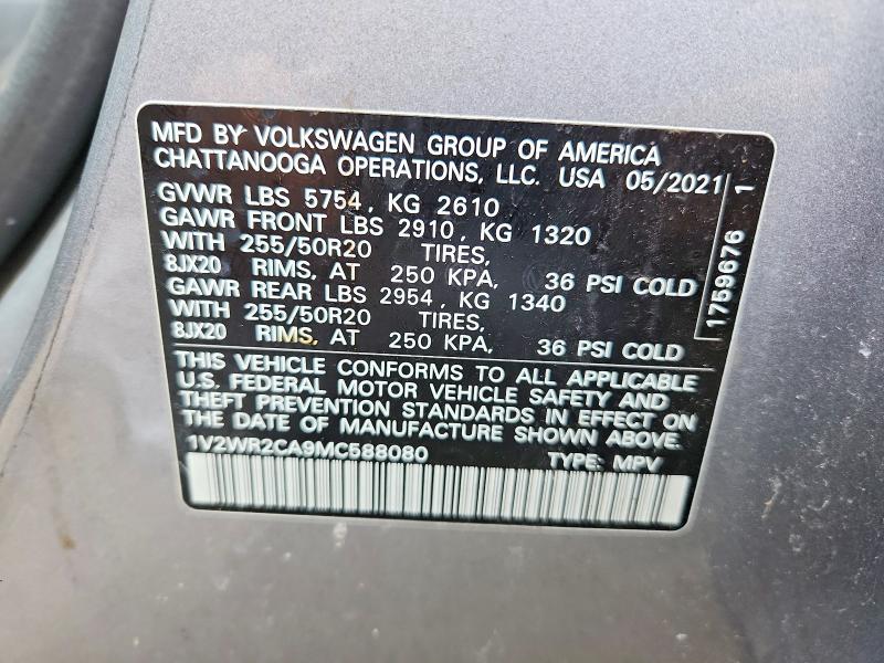 47228826 :رقم المزاد ، 1V2WR2CA9MC588080 vin ، 2021 Volkswagen Atlas مزاد بيع