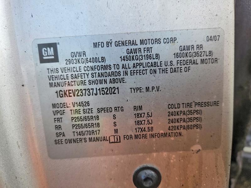 47775816 :رقم المزاد ، 1GKEV23737J152021 vin ، 2007 Gmc Acadia مزاد بيع