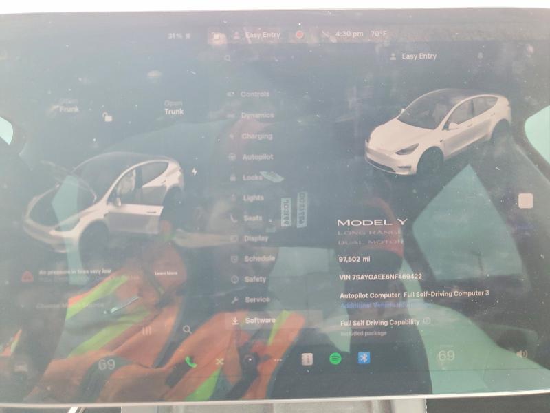 2022 Tesla Model Y მანქანა იყიდება აუქციონზე, vin: 7SAYGAEE6NF469422, აუქციონის ნომერი: 48296116