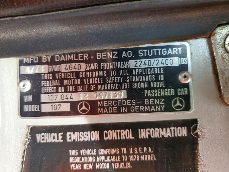 Aukcja sprzedaży 1978 Mercedes-benz 450 Sl, vin: 10704412047139, numer aukcji: 47774086