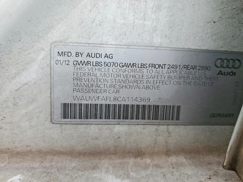 46191706 :رقم المزاد ، WAUWFAFL8CA114369 vin ، 2012 Audi A4 مزاد بيع