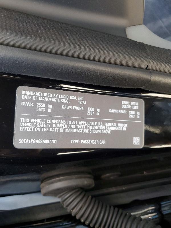 Aukcja sprzedaży 2025 Lucid Motors Air, vin: 50EA1PGA6SA007701, numer aukcji: 46385776