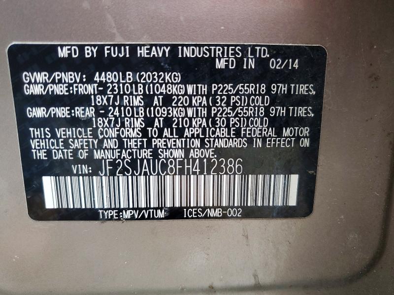 Aukcja sprzedaży 2015 Subaru Forester, vin: JF2SJAUC8FH412386, numer aukcji: 45602446