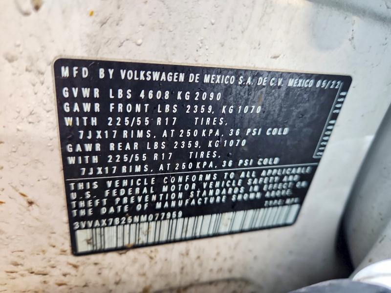 46319186 :رقم المزاد ، 3VVAX7B25NM077959 vin ، 2022 Volkswagen Taos مزاد بيع