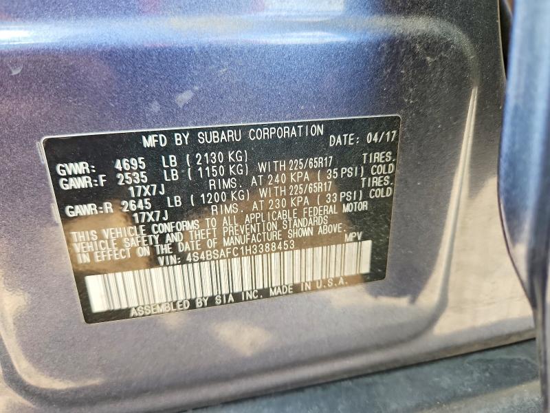 41695066 :رقم المزاد ، 4S4BSAFC1H3388453 vin ، 2017 Subaru Outback مزاد بيع