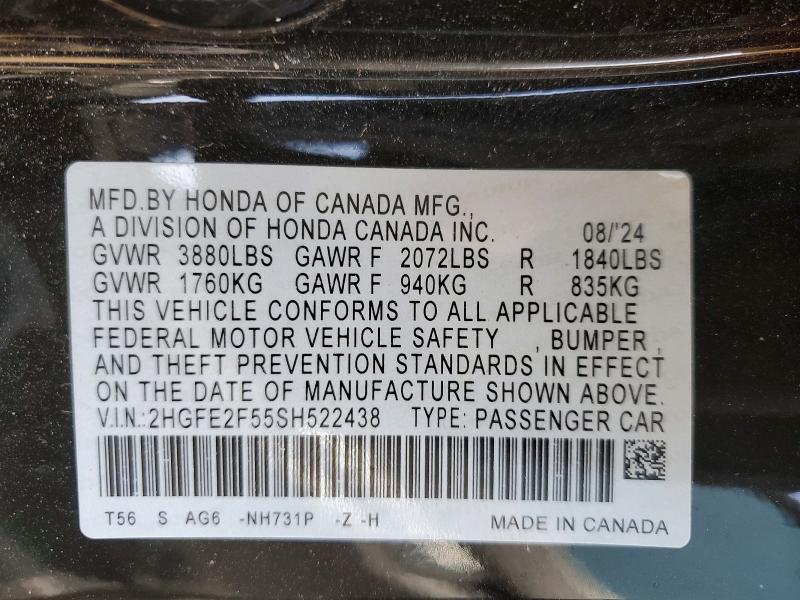 Aukcja sprzedaży 2025 Honda Civic, vin: 2HGFE2F55SH522438, numer aukcji: 47121476