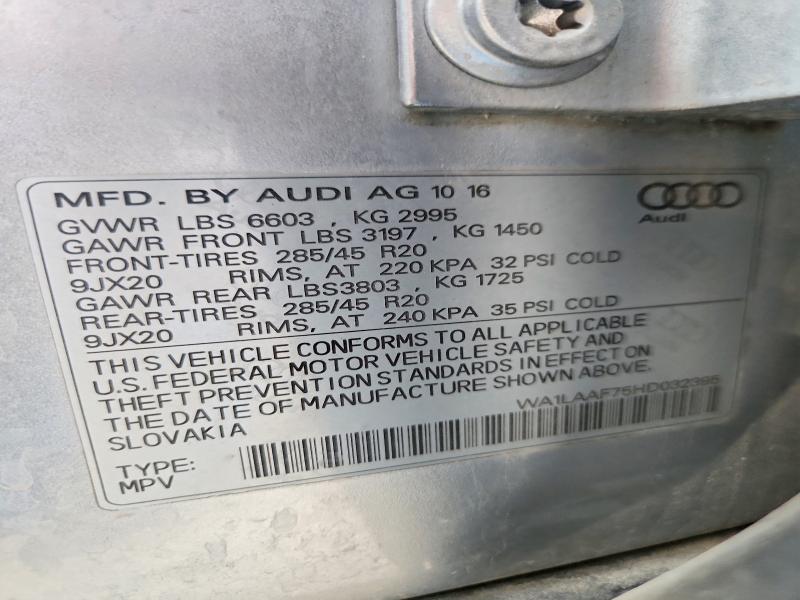 Продаж на аукціоні авто 2017 Audi Q7, vin: WA1LAAF75HD032395, номер лоту: 79927955