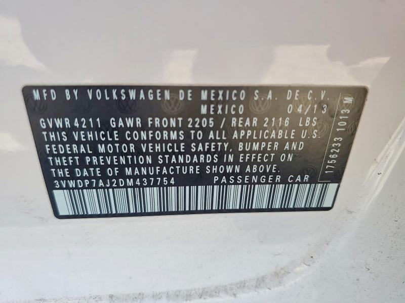 Aukcja sprzedaży 2013 Volkswagen Jetta, vin: 3VWDP7AJ2DM437754, numer aukcji: 46218186