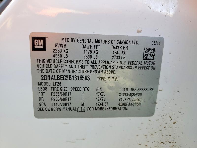 Aukcja sprzedaży 2011 Chevrolet Equinox, vin: 2GNALBEC3B1316503, numer aukcji: 78890275