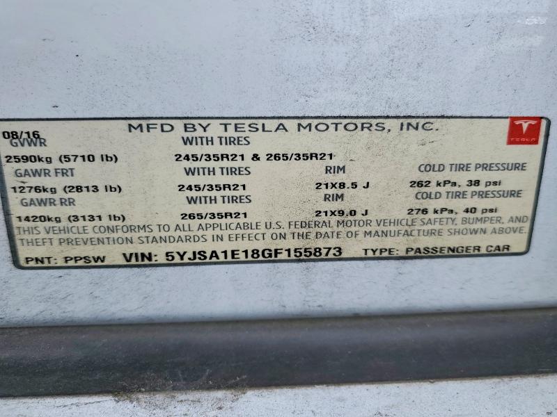 Продаж на аукціоні авто 2016 Tesla Model S, vin: 5YJSA1E18GF155873, номер лоту: 47624936