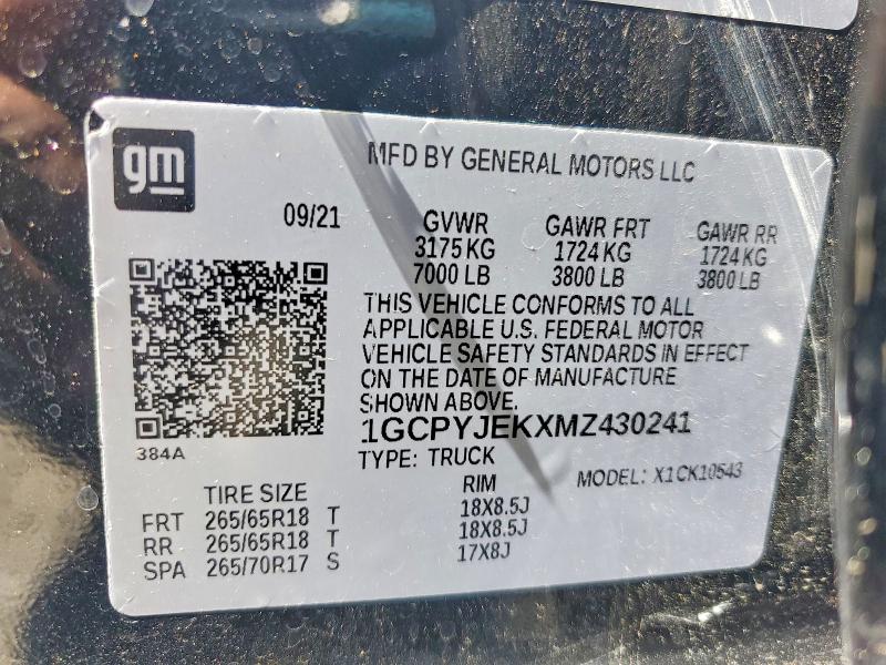 47136876 :رقم المزاد ، 1GCPYJEKXMZ430241 vin ، 2021 Chevrolet Silverado مزاد بيع