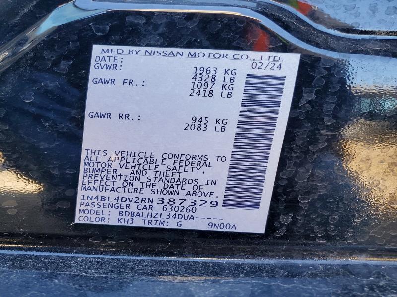 46750896 :رقم المزاد ، 1N4BL4DV2RN387329 vin ، 2024 Nissan Altima مزاد بيع