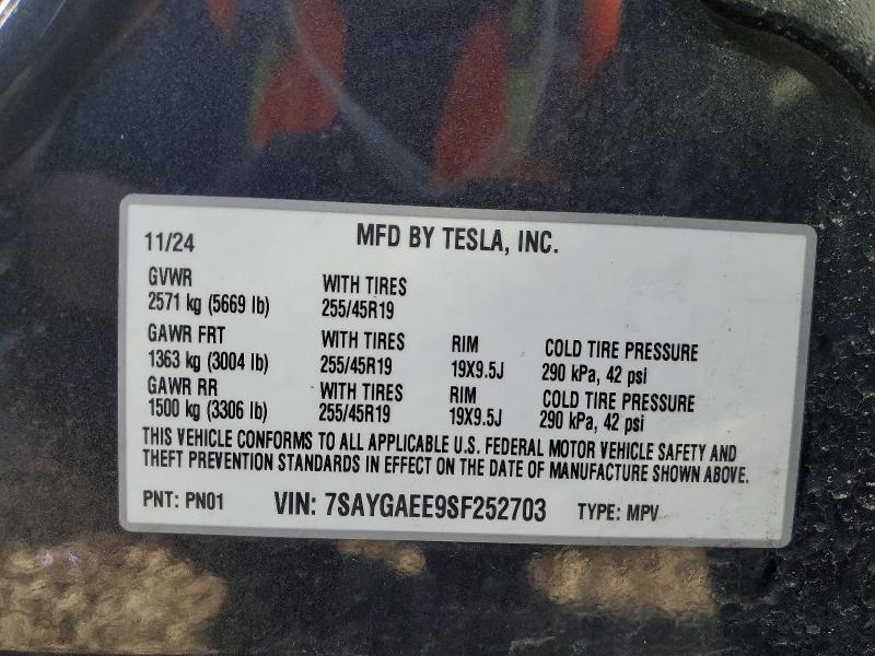 Aukcja sprzedaży 2025 Tesla Model Y, vin: 7SAYGAEE9SF252703, numer aukcji: 46344986