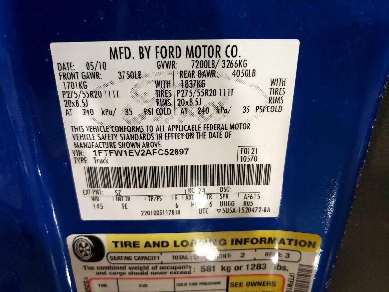 Aukcja sprzedaży 2010 Ford F150, vin: 1FTFW1EV2AFC52897, numer aukcji: 41672856