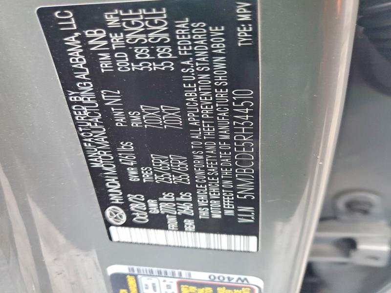 46139356 :رقم المزاد ، 5NMJBCDE5RH344510 vin ، 2024 Hyundai Tucson مزاد بيع