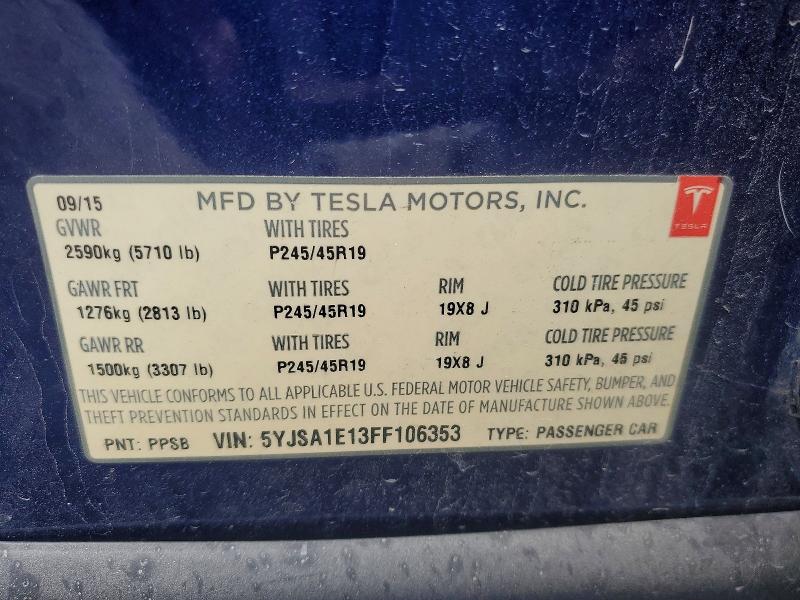 Aukcja sprzedaży 2015 Tesla Model S, vin: 5YJSA1E13FF106353, numer aukcji: 46609236