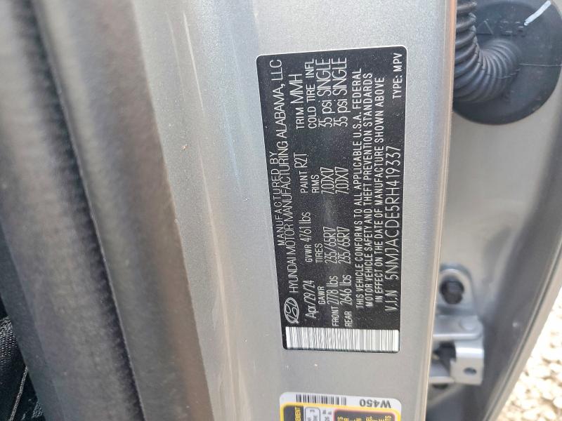 2024 Hyundai Tucson მანქანა იყიდება აუქციონზე, vin: 5NMJACDE5RH419337, აუქციონის ნომერი: 46871836