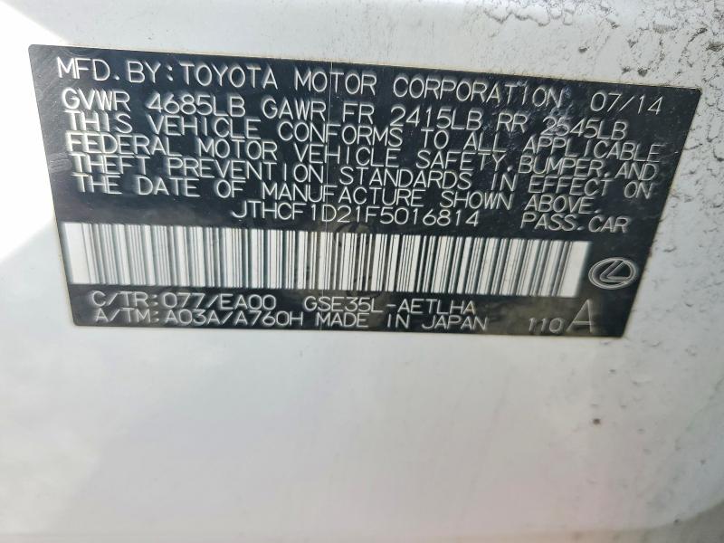 46160376 :رقم المزاد ، JTHCF1D21F5016814 vin ، 2015 Lexus Is 250 مزاد بيع
