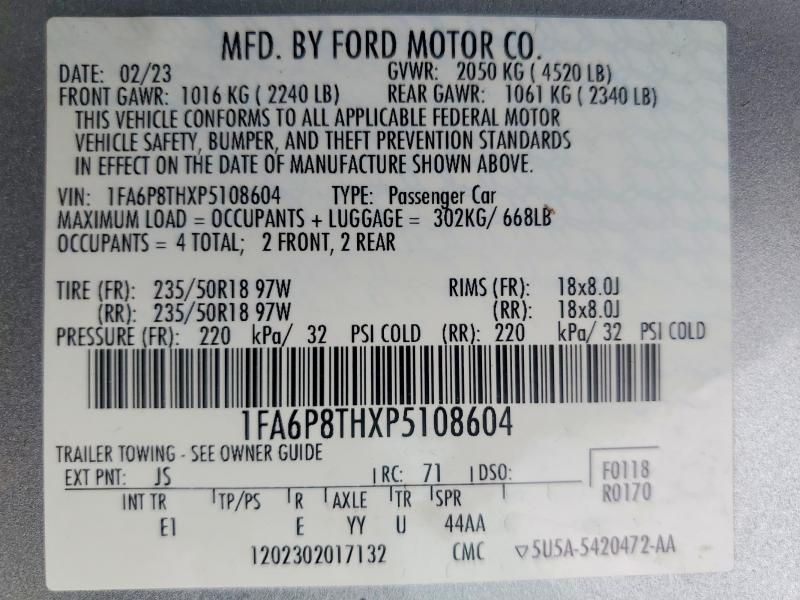 Продажа на аукционе авто 2023 Ford Mustang, vin: 1FA6P8THXP5108604, номер лота: 46761786