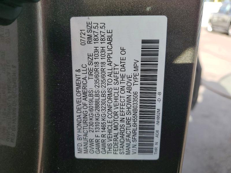 47745246 :رقم المزاد ، 5FNRL6H55NB033506 vin ، 2022 Honda Odyssey مزاد بيع