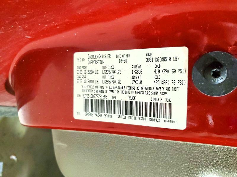 45733926 :رقم المزاد ، 3D7KS19D07G721090 vin ، 2007 Dodge Ram 1500 مزاد بيع
