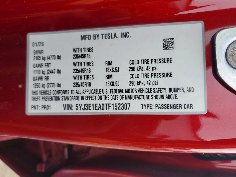 Продажа на аукционе авто 2026 Tesla Model 3, vin: 5YJ3E1EA0TF152307, номер лота: 46582746